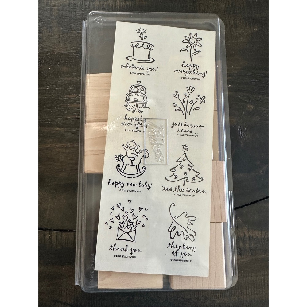 Stampin Up All-Year Cheer II Rubber Stamp Set 2003 Wood Mount 8 Piece HolidayNEW